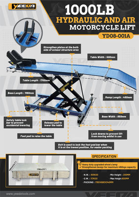 1000LB Motorcycle Lift : Hydraulic-Air, 450kg Capacity for Repair/Modification/Racing