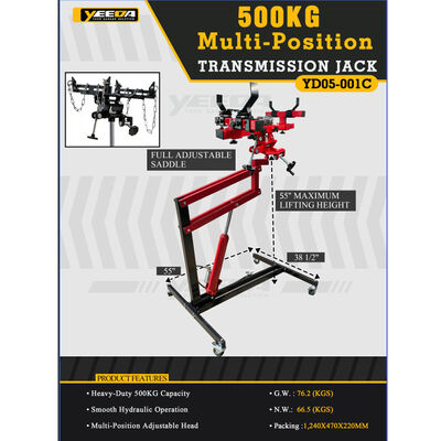 500KG Capacity Hydraulic Transmission Jack with Multi-Position Adjustable Head and Full Adjustable Saddle